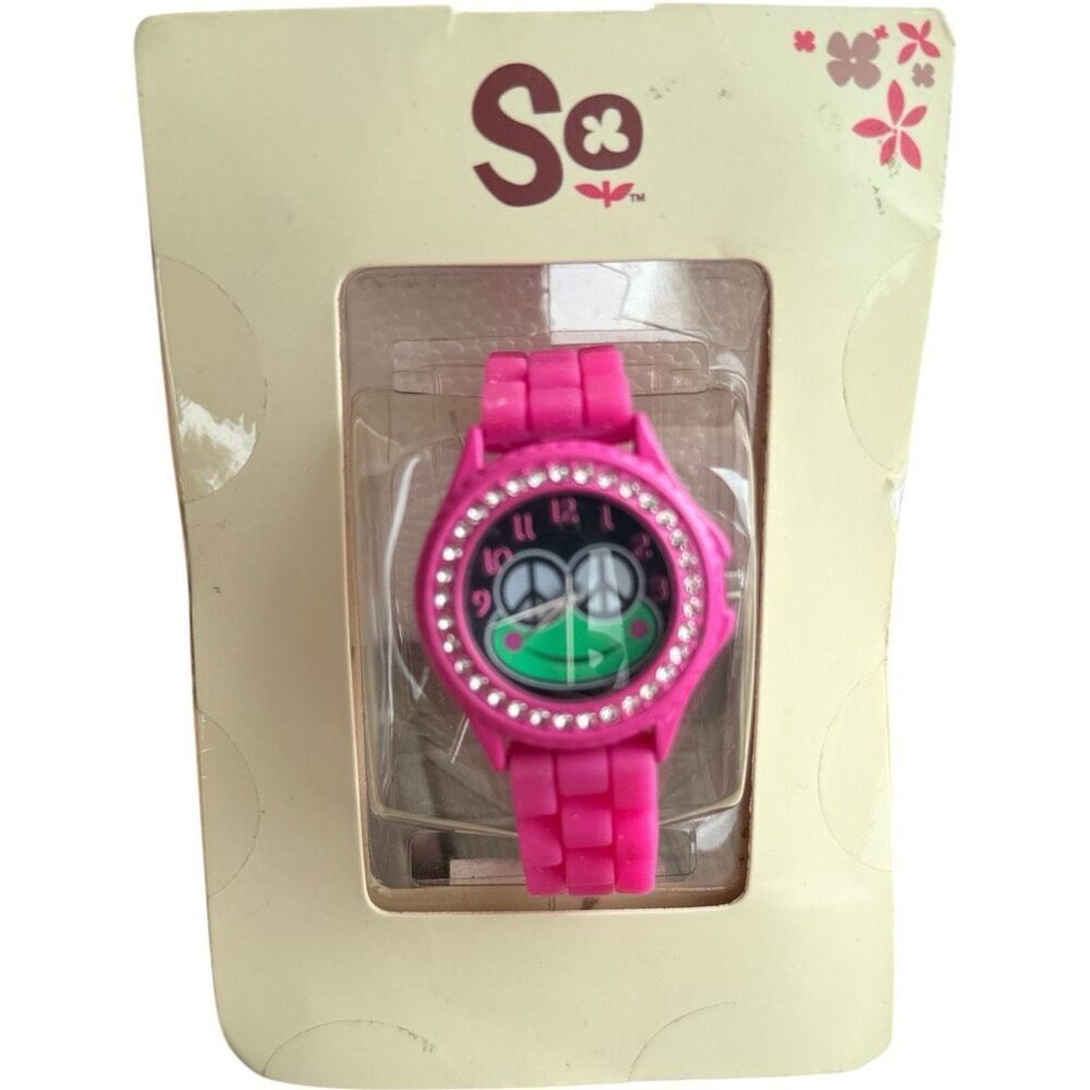 New Girls Kohls So Hot Pink Rubberized Frog Peace Sign Watch - $24.99 retail